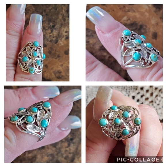 Genuine Arizona Turquoise Leaves Ring Size 7 - Picture 3 of 6